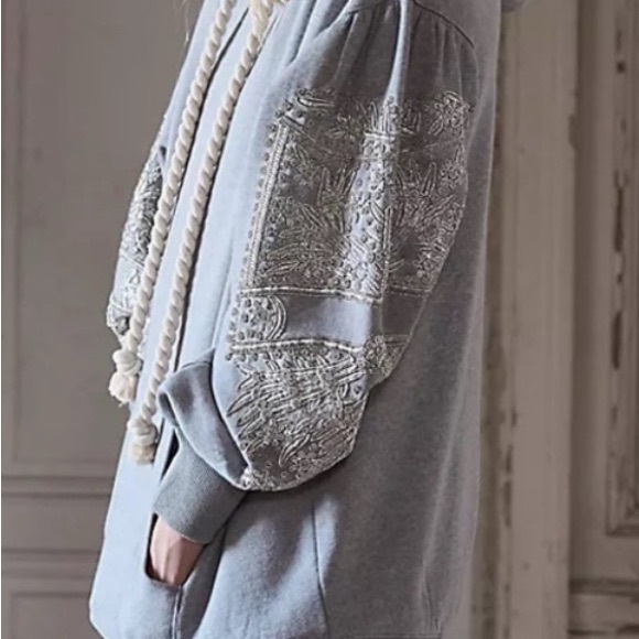 Free People Jackets & Blazers - Free People Gray hoodie sweatshirt Jacket with SIVLER embellished em Sleeves